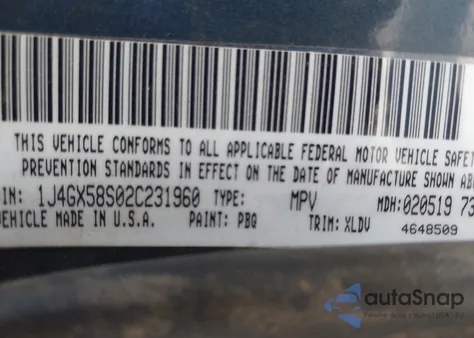 2002 Jeep Grand Cherokee Limited из США, поврежденный, VIN 1J4GX58S02C231960